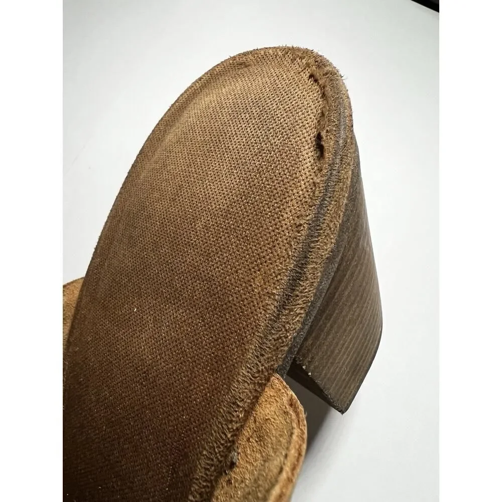 TOMS Tan Leather Block Heeled Sandals Women's 10 Slip On Open Toe Comfort Casual